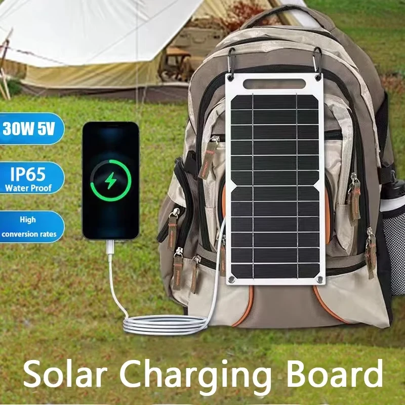 Solarpanel 30W USB Typ-C Wasserdicht Outdoor Wandern Camping Tragbare Batterie Handy Lade Bank Lade Panel 5V Image