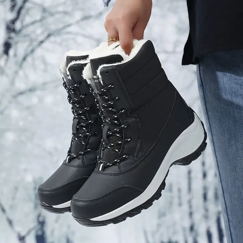 Schneestiefel Damen Plateaustiefel Rutschfeste Damen Winterschuhe Fell Warme Stiefeletten für Damen Keile Wasserdichte Oberschenkelhohe Stiefel