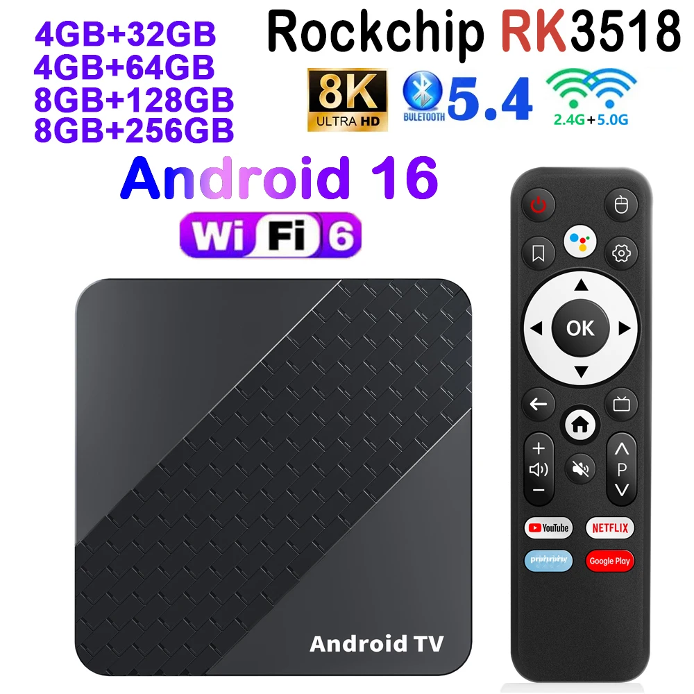 X10 TV Box Android 16 32 GB 64 GB 128 GB 256 GB RK3518 Unterstützung 2,4 G & 5 G Dual Wifi BT5.4 Sprachfernbedienung Google Netflix Media Player HD8K Image