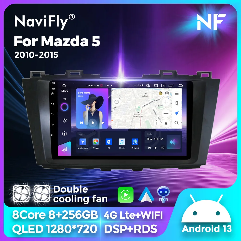 Navifly 9 "2k qled carplay android auto radio für mazda 5 cw 2011 2011-2018 video player gps intelligente systeme auto stereo bt Image