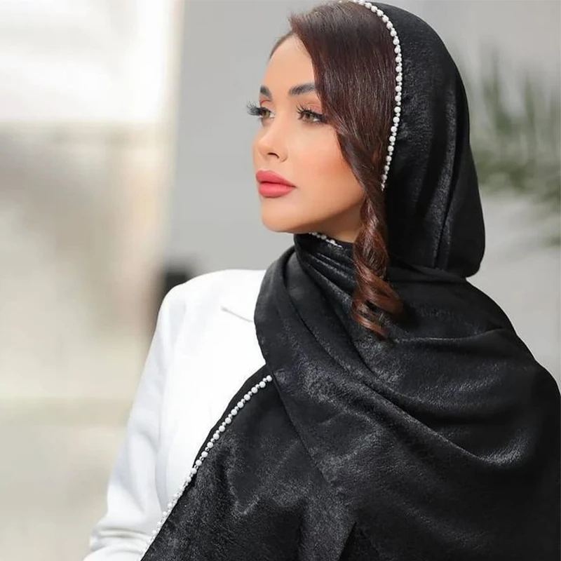 Perle Glitter hijab einfache Satin Perle Schal Hijabs muslimische Schals Stirnband islamisches Kopftuch Image