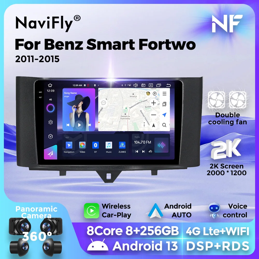 9 Zoll 2k Bildschirm Android Autoradio Carplay 2 Din Auto Multimedia-Player Head Unit für Mercedes Benz Smart Fortwo 2 W451 2014-2018 auto intelligentes system autoradio car acesssories gps tracker Image