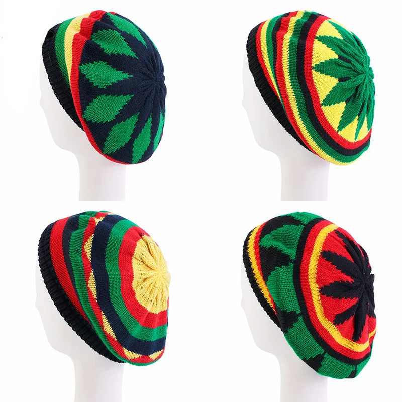 Reggae jamaikanische Strickmütze Bob Rasta Beanie Mütze Schädeldecke Retro Streifen bedruckte Baskenmütze Mütze Hip Hop Tanz Kopfbedeckung Fancy Party Hut