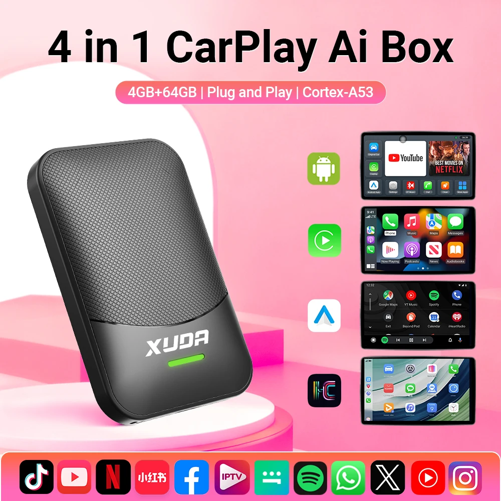 4in1 Carplay Smart Ai Box Hicar Android Auto Wireless Carplay Adapter Carplay Auto Multimedia Player Auto Connect für YouTube Net Image