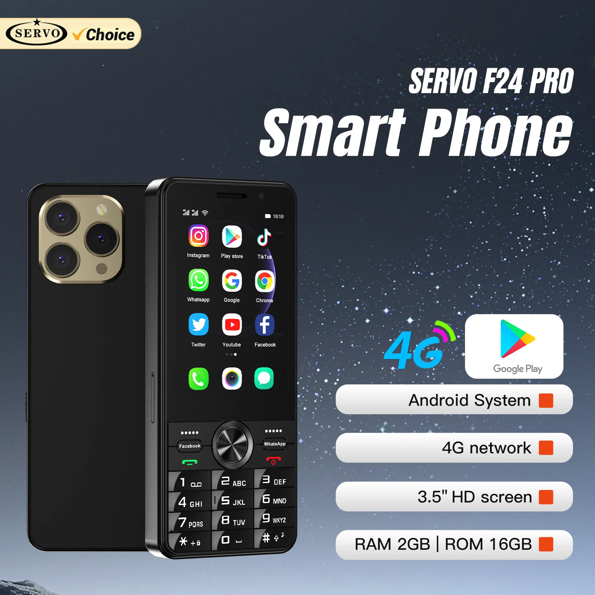 SERVO F24 PRO 4G Netzwerk Smartphone Android Google Play WiFi 2500 mAh Akku Taschenlampe 3,5 Zoll Touchscreen Smartphone 2 SIM-Karte