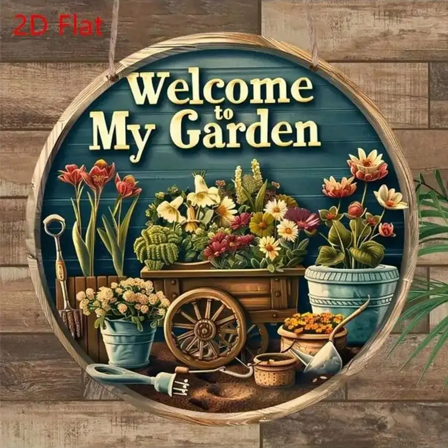 1 Stück Wandkunst-Logo aus Holz „Welcome to My Garden“, im ländlichen Stil, geeignet für Küchen, Gärten und Büros zu Hause