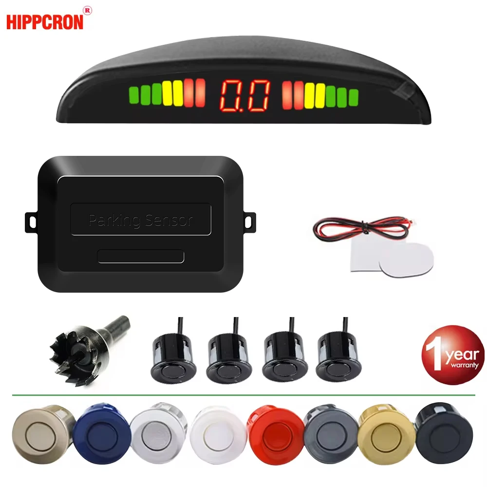 Hippcron Auto-LED-Parksensor-Set, 4 Sensoren, 22 mm, Reverse-Radar-Schallalarm-Anzeigesystem, 8 Farben Image