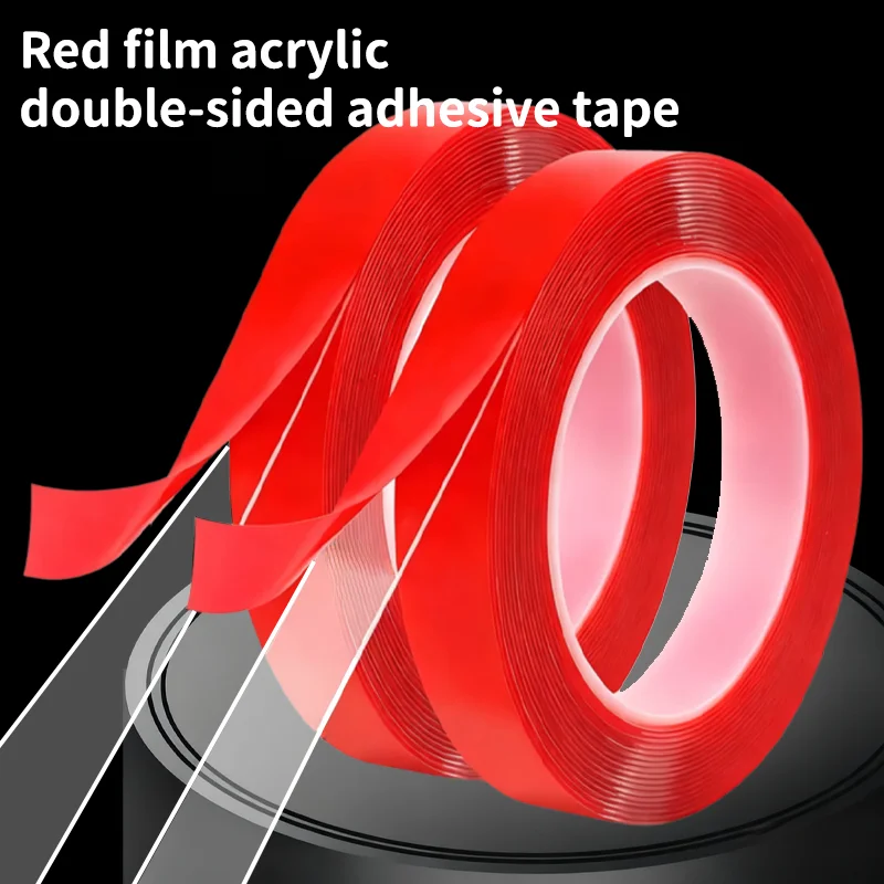 2 Rollen starkes doppelseitiges rotes Acrylklebeband, transparent, wasserdicht, spurlos, 3 m Länge, 10 mm/15 mm, für Telefone und Bildschirme Image