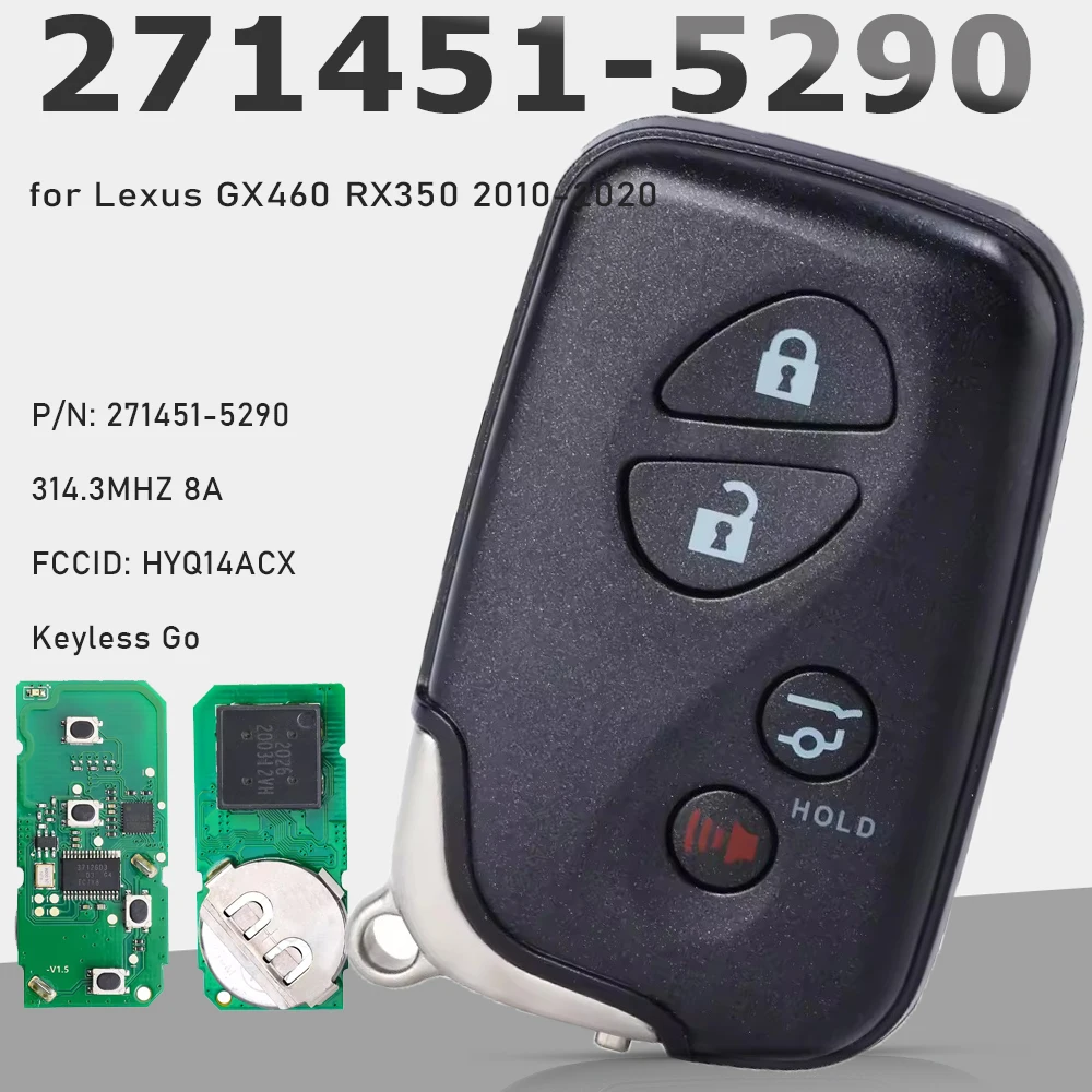 KEYECU 271451-5290 Keyless Go 314,3 MHz / 433 MHz Smart Remote Auto Schlüsselanhänger für Lexus GX460 RX350 2010-2020 HYQ14ACX Image