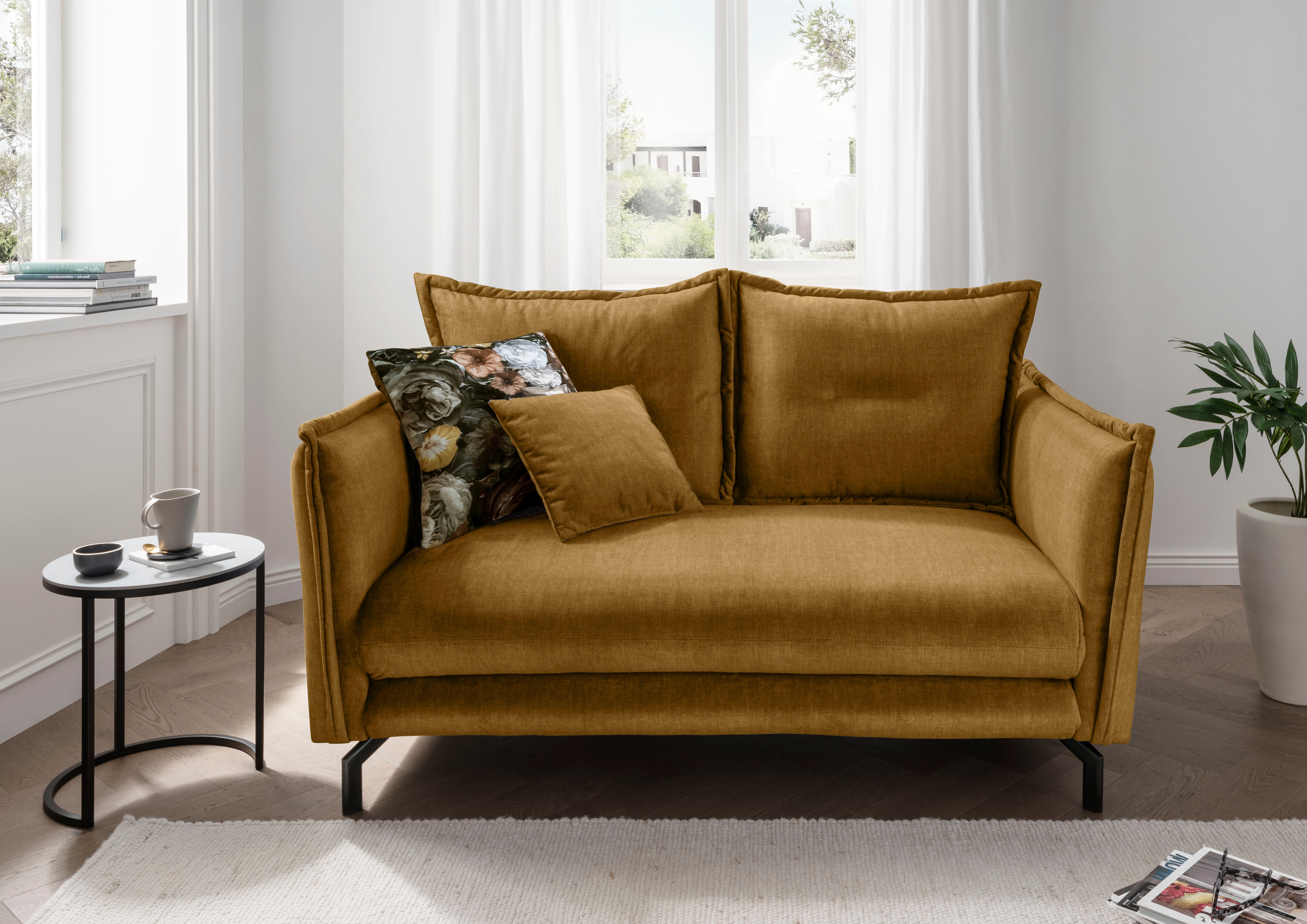 2-Sitzer HOME AFFAIRE "LAVA Breite 168 cm, modern & elegant, aktuelle Kissenoptik, bequem", gelb, dunkel, B:168cm H:94cm T:110cm, Sofas, Armlehnen verstellbar