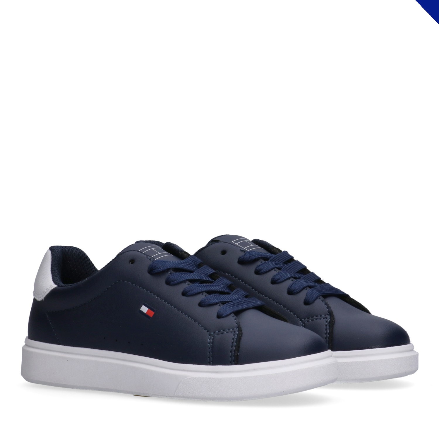 Sneaker TOMMY HILFIGER, Herren, Gr. 35, blau, weiß, Lederimitat, Schuhe Sneaker, Schnürschuh, Halbschuh Retro Sneaker mit Logoverzierung