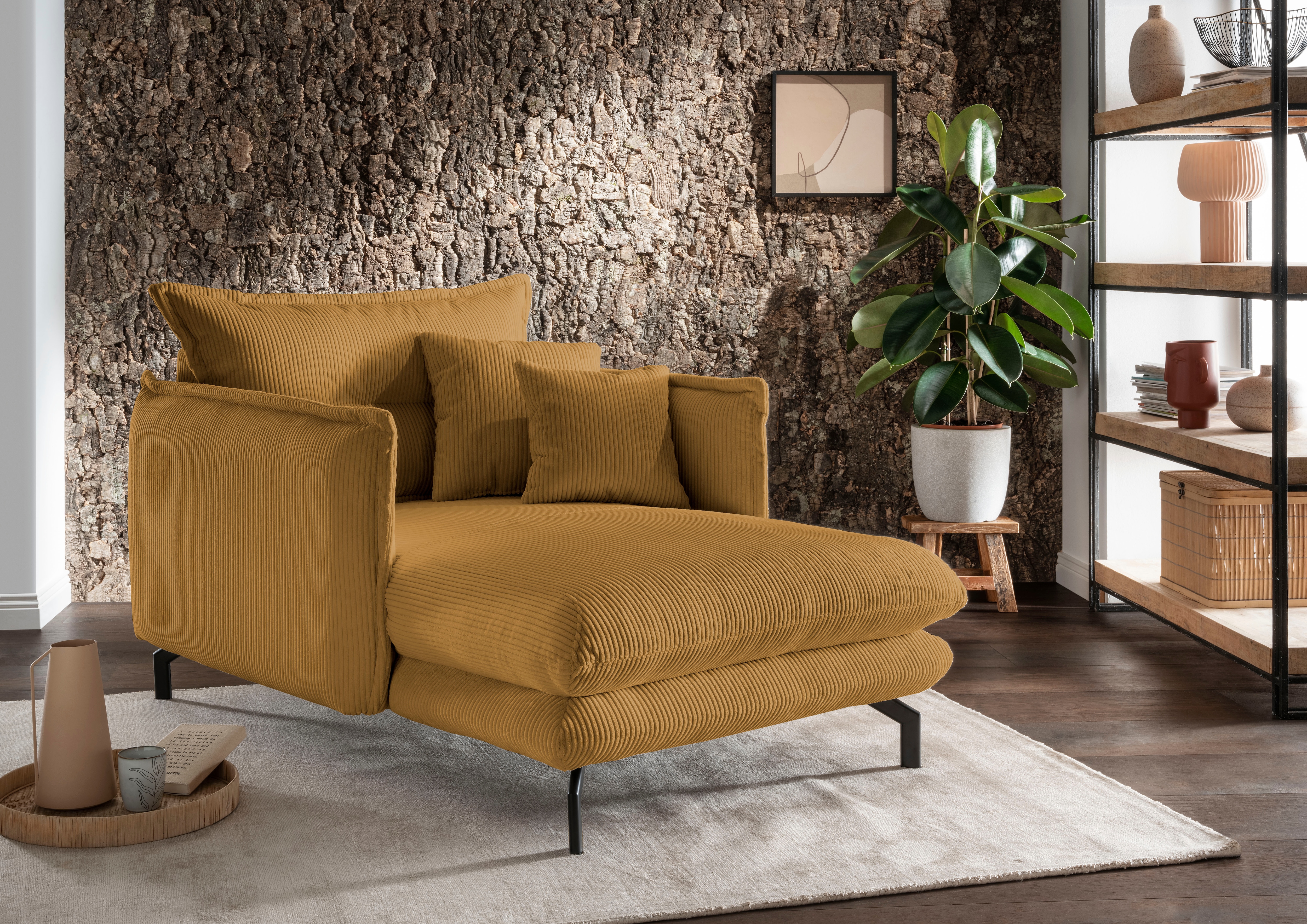 Loveseat HOME AFFAIRE "LAVA Mega Ohrenbacken Sessel, modern & elegant, aktuelle Kissenoptik", gold, B:111cm H:101cm T:167cm, Sessel