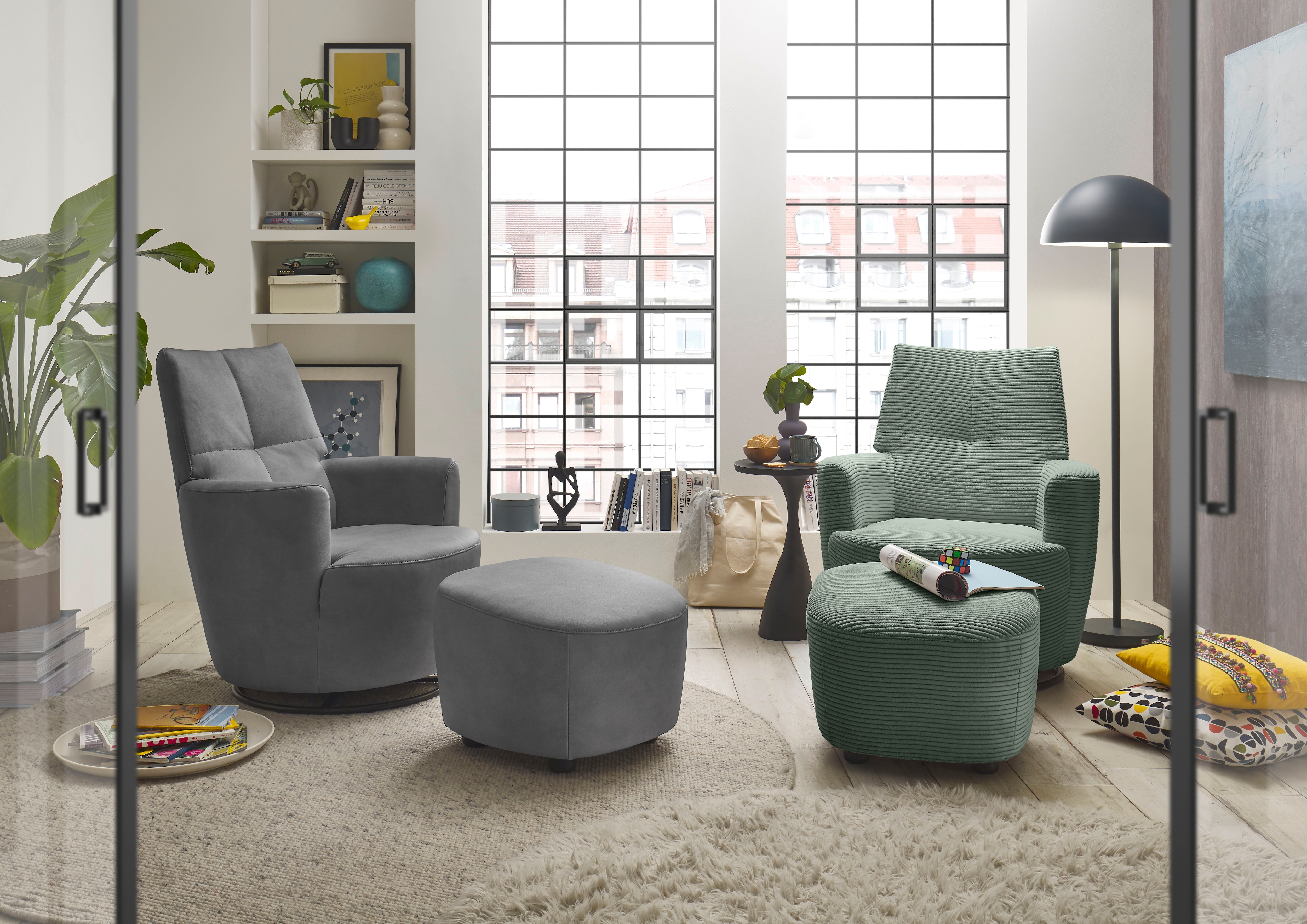 Relaxsessel "SO 1450", grün (olive grün gct 333), B:80cm H:96cm T:88cm, Luxus-Microfaser (Chenille)100% Polyester, SET ONE BY MUSTERRING, Sessel, Relaxsessel, mit Dreh- und Wippfunktion, inklusive Hocker