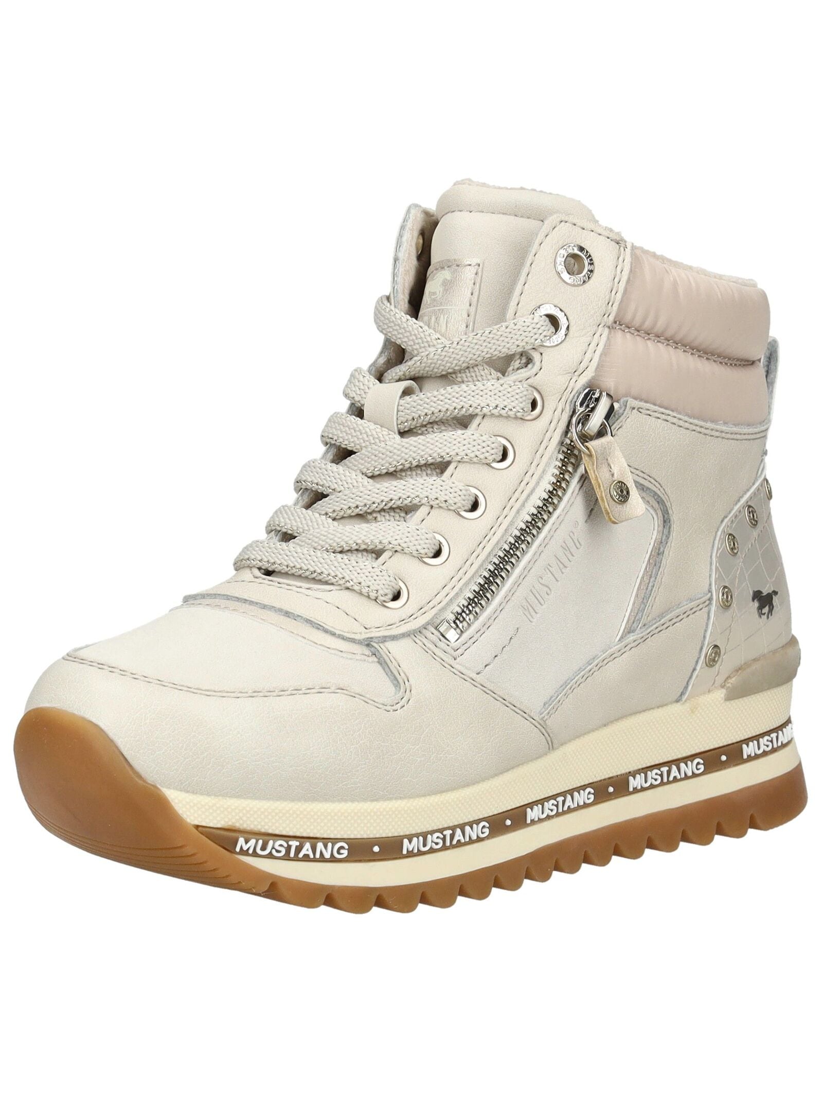 Sneaker MUSTANG SHOES "Mustang Shoes Sneaker Lederimitat/Textil", Damen, Gr. 36, ivory, Lederimitat, Textil, Schuhe Sneaker