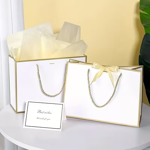 1/3/6 große, tragbare Geschenktüten mit Schleife, erhältlich in vier Farben, inklusive Seidenpapier und Grußkarte. Geeignet als Geschenk für Brautjungfern, für Geburtstagsfeiern, Hochzeiten, Image