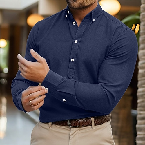 Herren Hemd Popover-Hemd Durchgeknöpft Hemd Oxford Hemd Denim Blue Schwarz Weiß Marineblau Dunkelblau Langarm Einfach Umlegekragen Lässig Outdoor Tasche Bekleidung Neutral Mode Geschäftlich Lässig Image