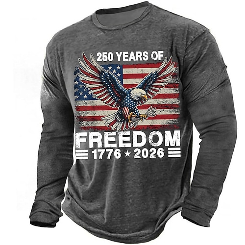 4. Juli 2026 250. Gedenktag Herren 3D Druck US-Flagge Rundhals Langarm T-Shirt Casual Daily Image