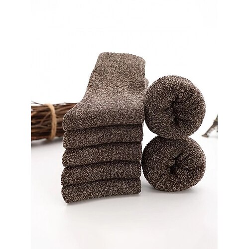 Herren-Socken aus Baumwollmischgewebe, dick, warm, gestrickt, atmungsaktiv und bequem, 5er-Pack in verschiedenen Farben, für Alltag, Arbeit, Outdoor-Aktivitäten und Winter-Freizeit Image