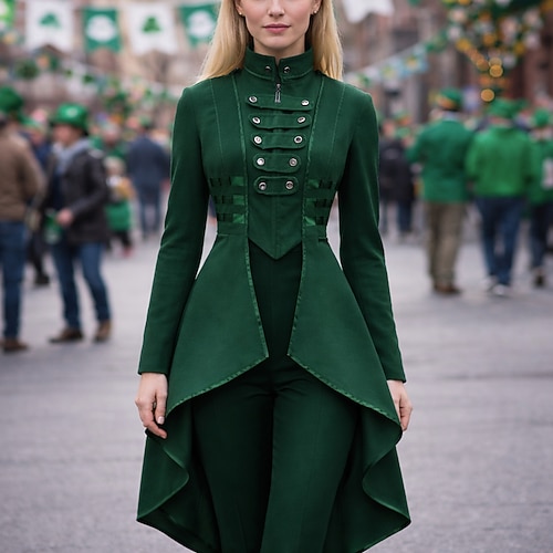 St. Patrick 2026 Retro Vintage Mittelalterlich Mantel Trenchcoat Oberbekleidung Hexe Pestdoktor Tailliert und ausgestellt Kostüm Herren Steampunk Walpurgisnacht Halloween Karneval Maskerade Party Image