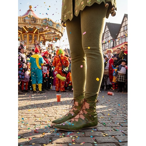 Frauen Elfenblatt Stiefel grüne Schnürung Fantasy Kostüm Schuhe mit spitzem Zeh Märchenwald-Stil Schuhe für Karneval Mardi Gras Cosplay Festival-Partys Image