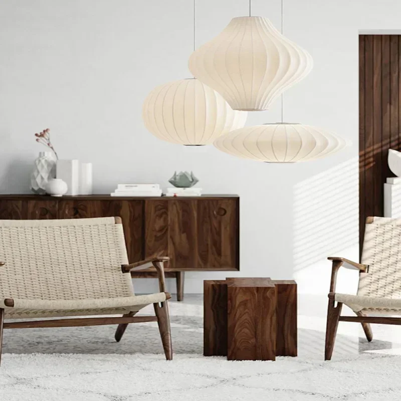 Minimalistische weiße Stoffkunst Laterne Kronleuchter E27 Schlafzimmer Wohnzimmer Eisen Stoff Lampenschirm Pendelleuchte mehrere Auswahlmöglichkeiten Nordic