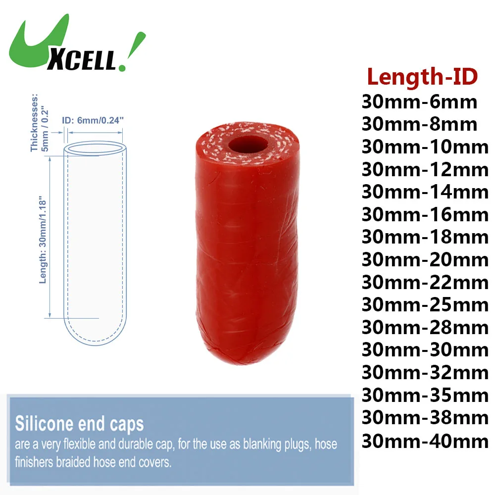 UXCELL 6/8/10/12/14/16/18/20/22/25/28/30/32/35/38/40 mm Innendurchmesser, rote Auto-Silikonschlauch-Endkappe, verstärkte Endkappe, mehrere Größen