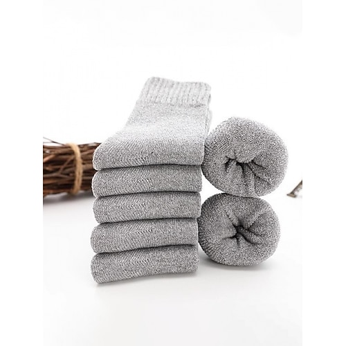 Herren-Socken aus Baumwollmischgewebe, dick, warm, gestrickt, atmungsaktiv und bequem, 5er-Pack in verschiedenen Farben, für Alltag, Arbeit, Outdoor-Aktivitäten und Winter-Freizeit Image