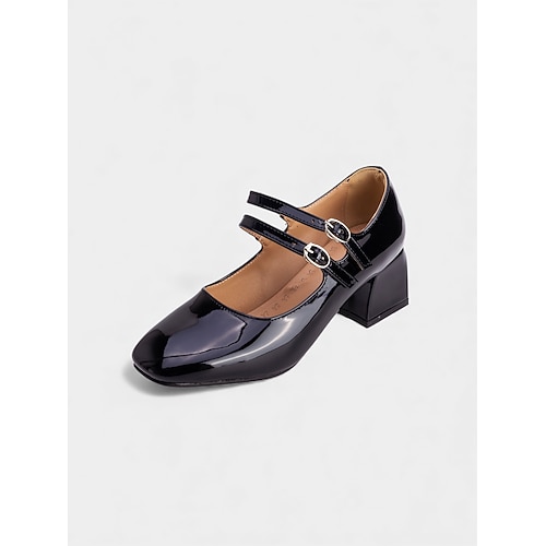 Damen Mardi Gras Lila Lack-Kunstleder Mary Jane Heels mit Doppel-Schnallen – Lustiger Karneval Stil perfekt für festliche Feiern und Paraden Image