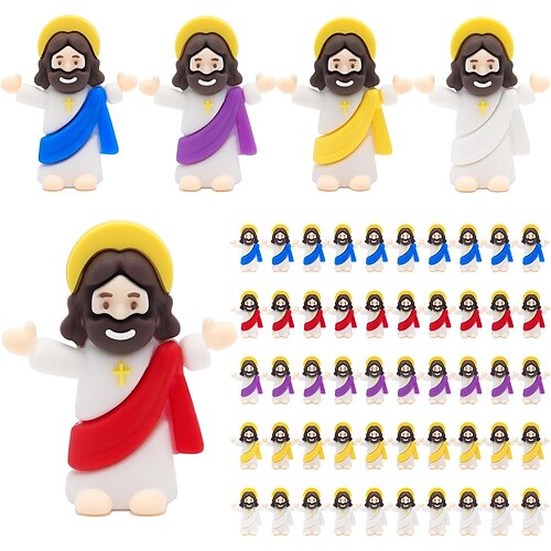 50/100 Stück kleine Jesusfiguren, Mini-Jesusfiguren in großen Mengen, Ostergeschenk, winzige Statuen zum Befüllen von Ostereiern, mehrfarbige Mini-Jesusfiguren, Miniaturfiguren zum Verstecken Image