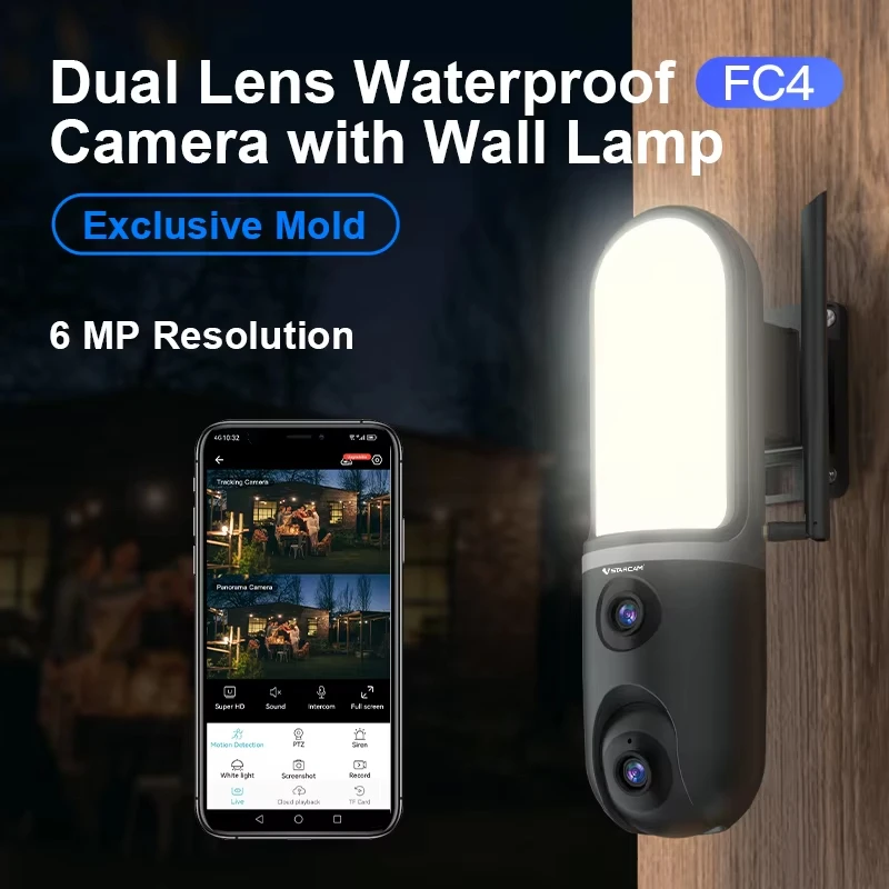 Vstarcam FC4 O-Kam APP 6MP Flutlicht Voll Farbe Dual Objektiv IP Dome Kamera Für Hof Straße Lampe AI humanoiden Erkennung Monito Image