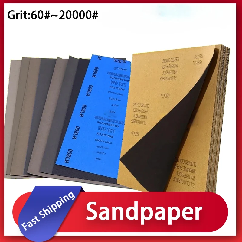 Siliziumkarbid-Schleifpapier, Körnung 60–20000, wasserfest, nass/trocken, 230 x 280 mm, für Holz, Metall, Steinoberflächen, Hochleistungs-Schleifblech Image