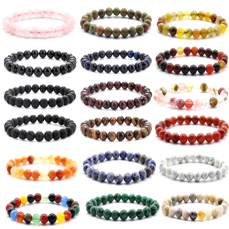 Quarz-Armband, 8 mm, Naturstein, runde Perle, Lava, Tigerauge, schwarzer Onyx, Energieheilung, Perlen, Handarmreif, Yoga, Damen, Herren, Schmuck Image