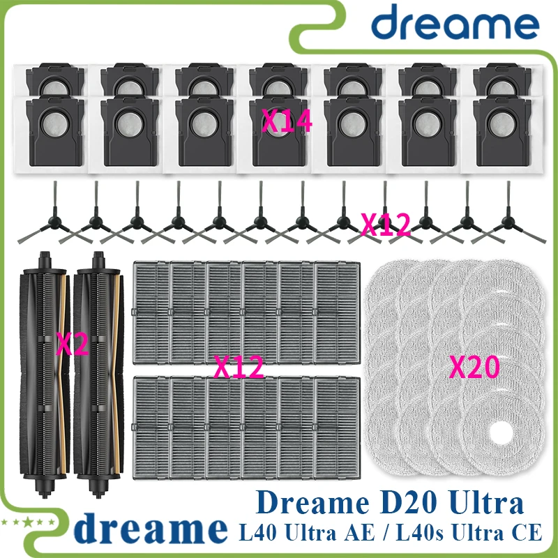 Passend für (Dreame L40 Ultra AE / Dreame L40s Ultra CE / Dreame D20 Ultra) Staubsaugerteile Hauptseitenbürste Filter Mopptuch Staubbeutel Image