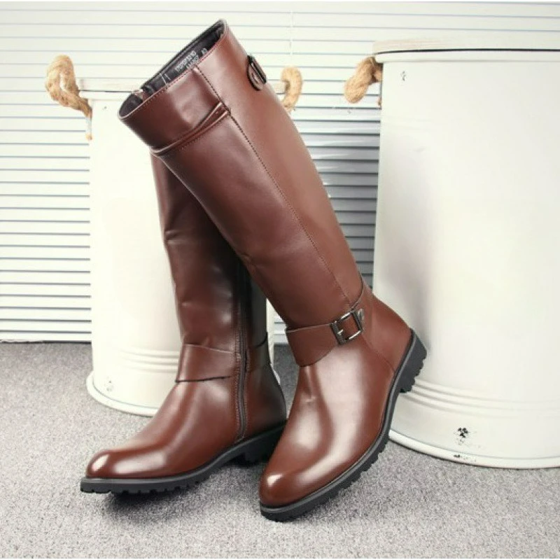 Herrenstiefel, weiche Lederstiefel, 2025, Designer-Reißverschluss-Motorradstiefel, Punk, quadratische Absätze, langer Stiefel, hochwertige spitze Zehen-Herrenschuhe Image