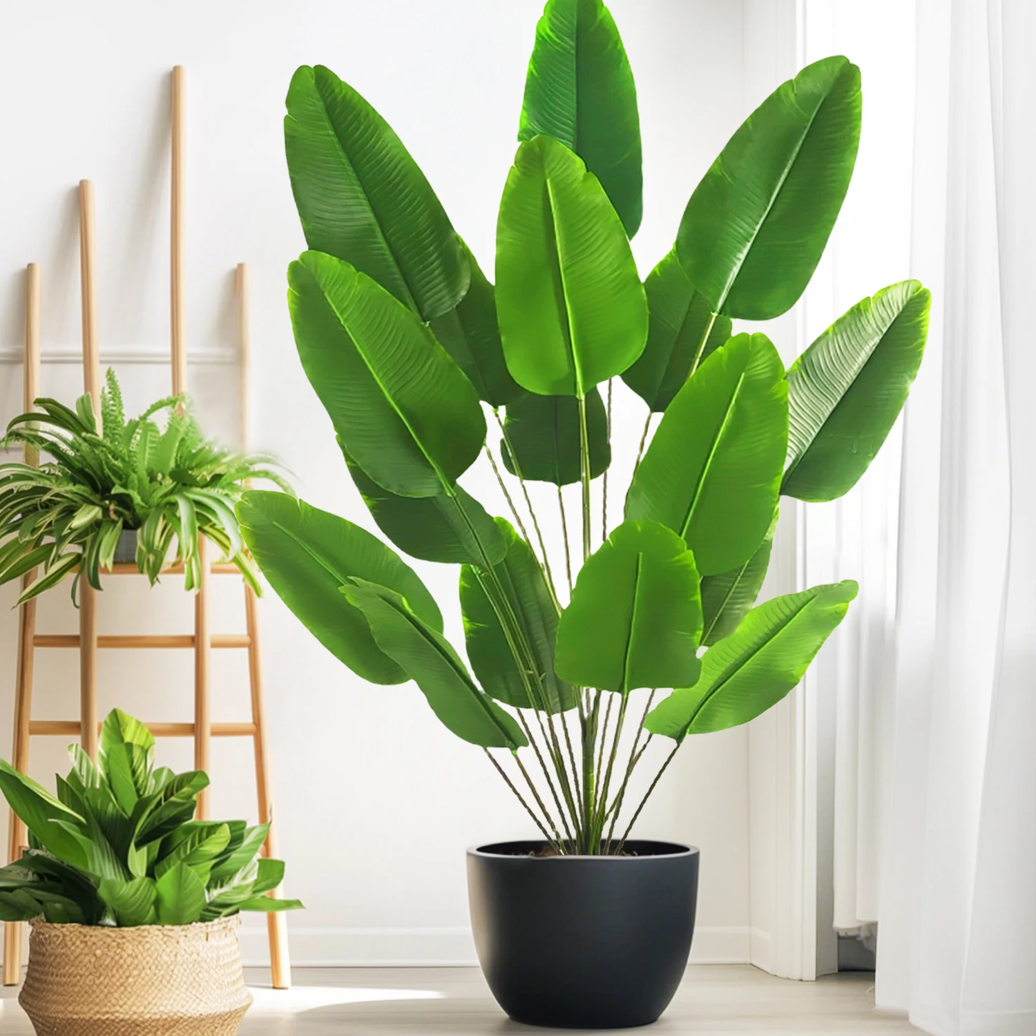 65–90–125 cm große tropische Palme, gefälschte Bananenpflanzenblätter, fühlt sich echt an, Strelitzia Reginae-Kunststoffpflanze für den Hausgarten Image