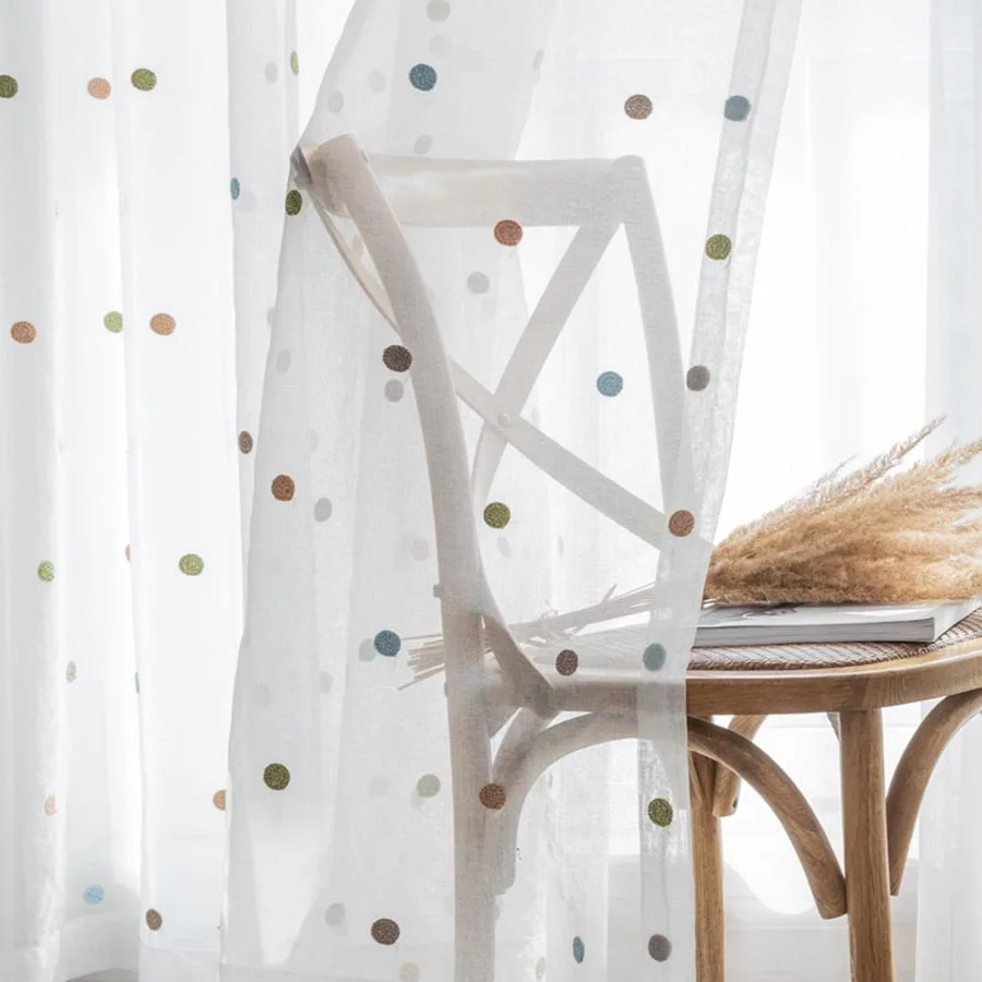 AiFish Bunte Kreis-Stickerei-Vorhänge für Wohnzimmer-Dekoration, Baumwoll-Leinen-Vorhang für den Raum, Voile-Tüll-Drape Image