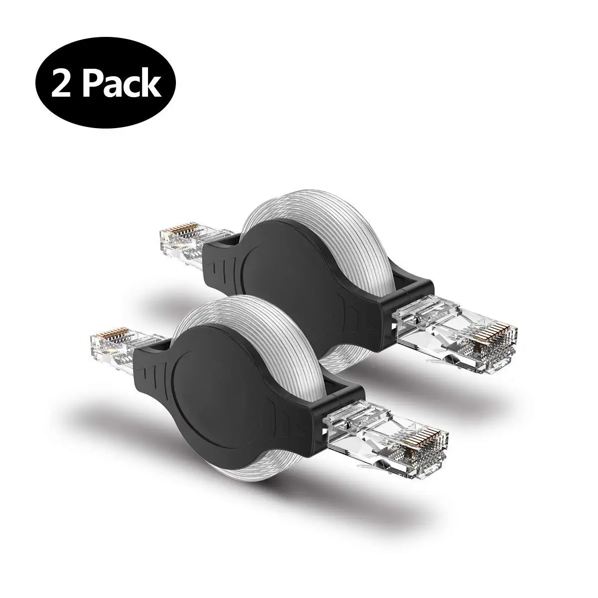 2 Stück tragbares RJ45 Cat 5 5e einziehbares Ethernet-LAN-Netzwerk-Patchkabel 10/100 Mbit/s 1,5 m/5 Fuß Image