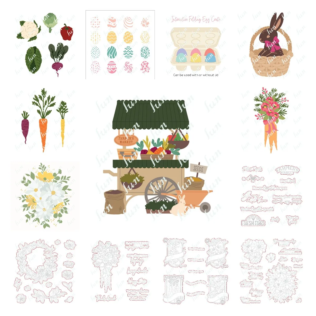 Briefmarken und Stirbt 2023new Eingetroffen Ostern Bauern Markt Warenkorb Hinzufügen-auf Layered Schablonen Schneiden Stirbt Diy Scrapbooking Liefert Decor Image
