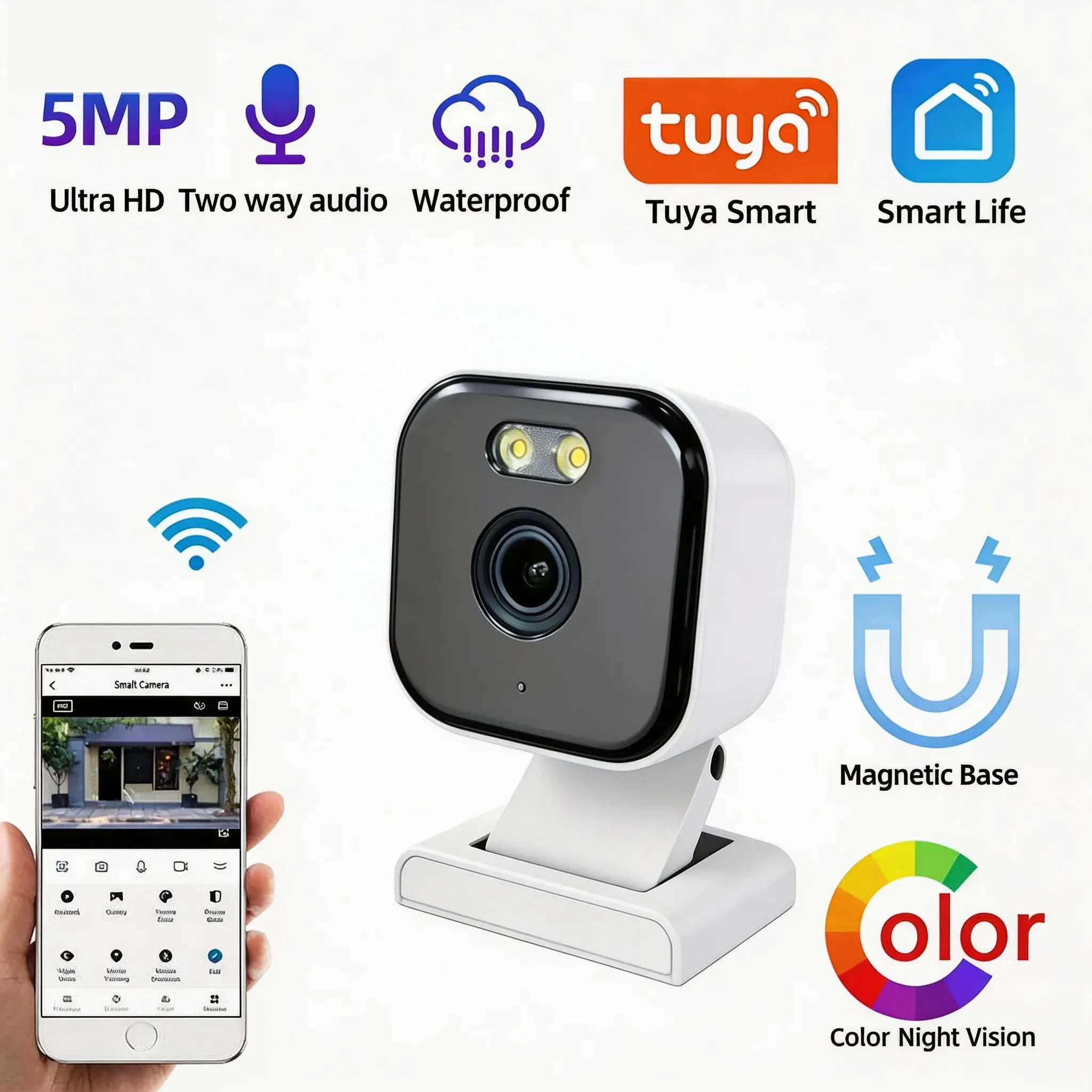 5MP Tuya Magnetische Kamera Drahtlose Mini Farbe Nachtsicht Wifi Baby Monitor Cam Im Freien Wasserdichte CCTV Video Überwachung Kamera Image
