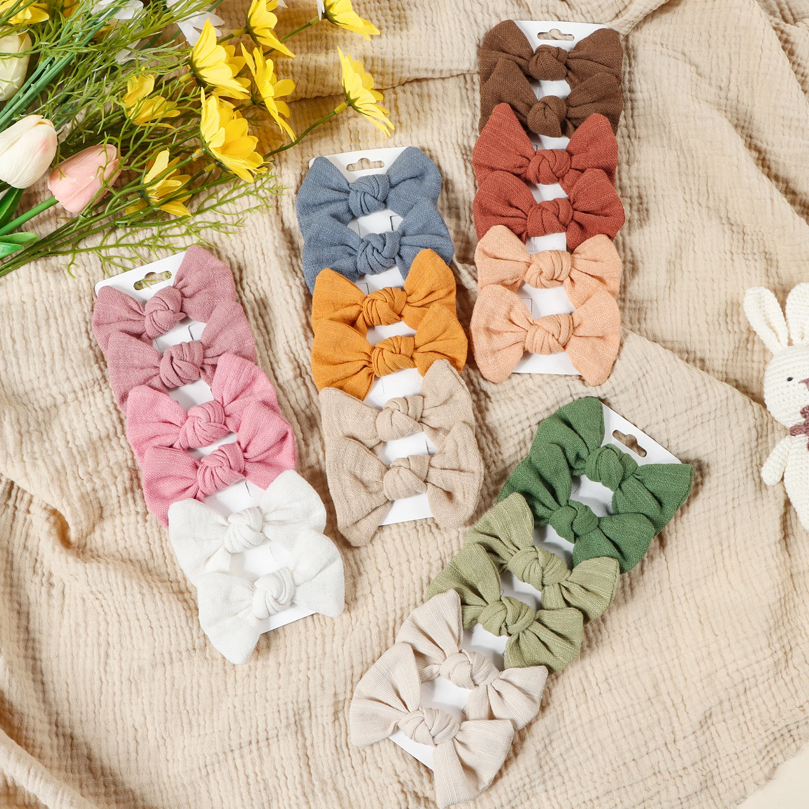 6Pcs Einfarbig Candy Bogen Haar Clips Süße Reizende Fliege Haar Barrettes Handgemachte Weiche Stoff Mädchen Haar Zubehör Image