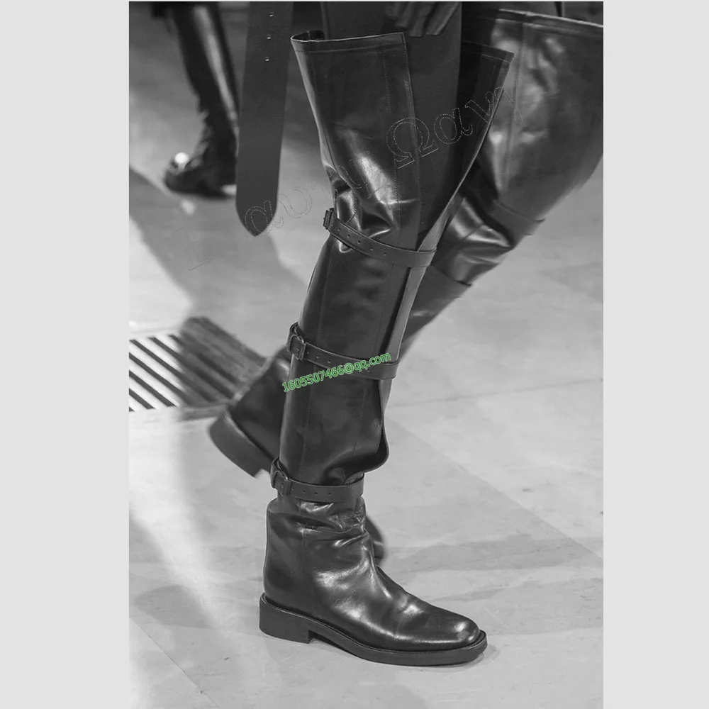 Schwarze Ritterstiefel, große Oberschenkelhohe Herrenschuhe, weich, lang, solide, runde Zehen, kniehohe Schuhe für Herren, 2024, Zapatos Para Hombres