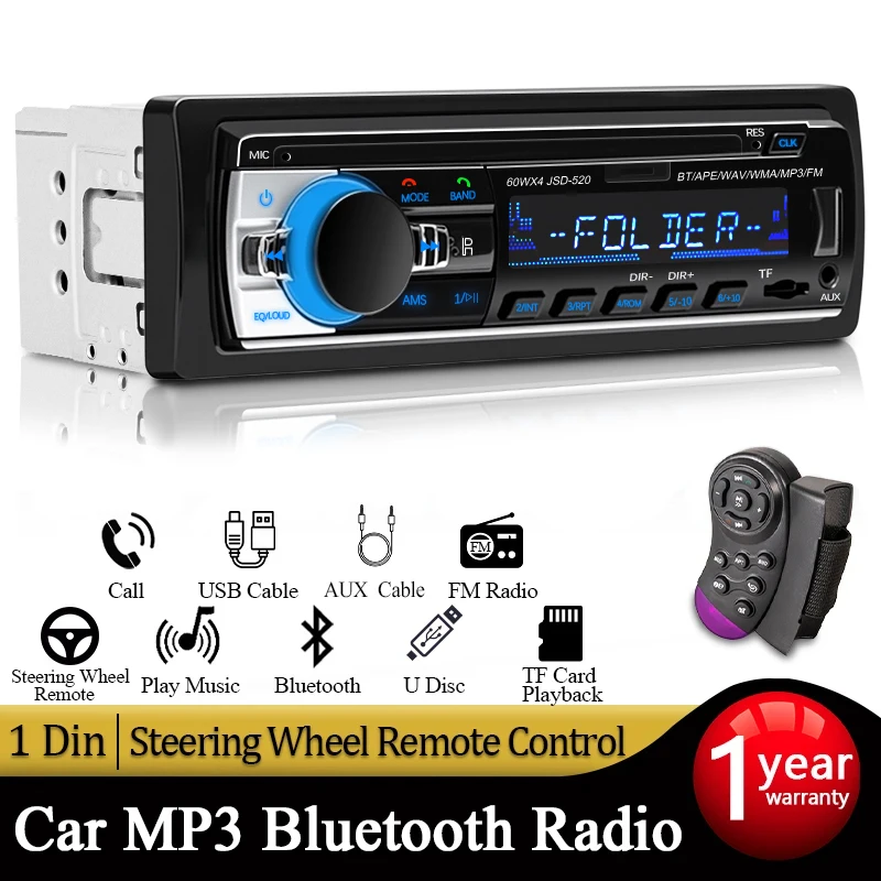 Autoradio 1 DIN-Stereo-Player Digitaler Bluetooth-MP3-Player 60 W x 4 FM-Radio Stereo-Audio Musik USB/SD mit In-Dash-AUX-Eingang Image