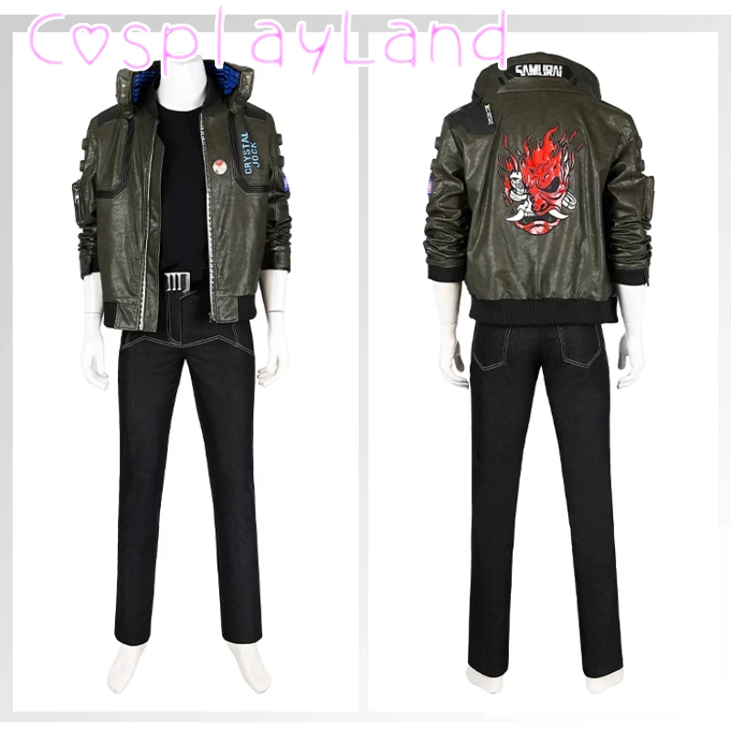 Punk 2077 Mann V Cosplay Kostüm Kunstleder Mantel Hemd Hosen Outfit Komplettes Set Benutzerdefinierte Größe Halloween Kostüm Männer V Anzug Rollenspiel Image