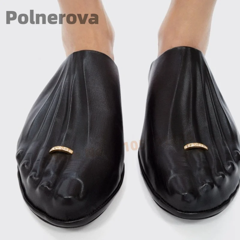 Strass Ring Pantoletten Hausschuhe Frauen Fünf Finger Fuß Zehe Leder Halb Schuhe Neuheit Designer Luxus Bequeme Pull On Schuhe