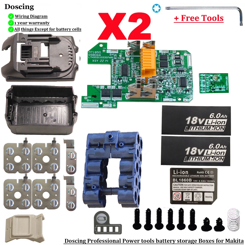 2 Sätze bl1830 Li-Ionen-Batterie gehäuse Lades chutz platine Box für Makita 18V Batterie LED-Anzeige bl1860 bl1850 bl1840 Image