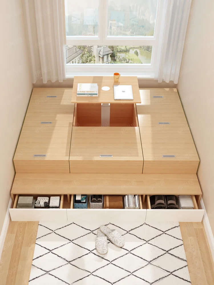 Kleine Wohnung Tatami-Bett-Kombination, Holzkiste, Spleißbett, Tatami-Schlafzimmer, Stauraum, Zauberwürfel Image