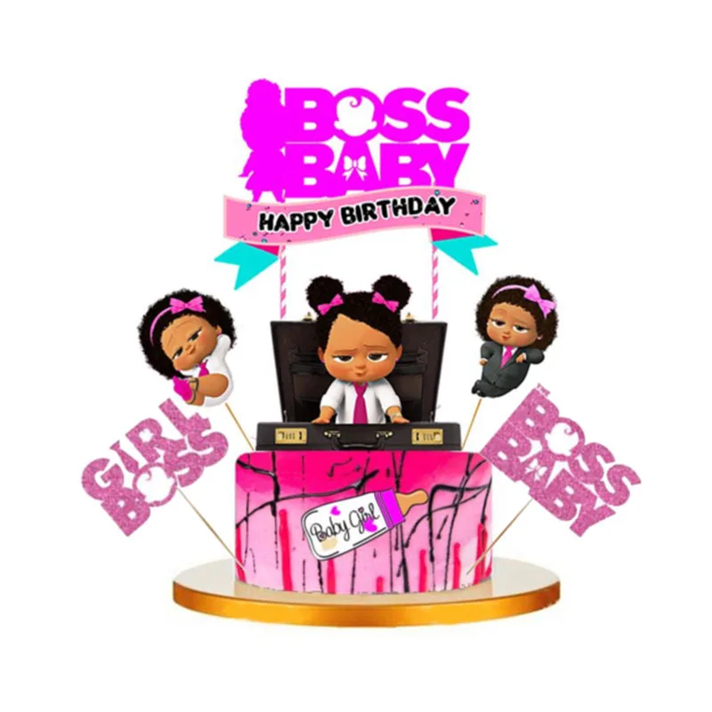 Schöne Mädchen Boss alles Gute zum Geburtstag Kuchen Topper süße Baby Junge Cupcake Topper für Kinder Geburtstag Party Kuchen Dekorationen Baby Dusche Image