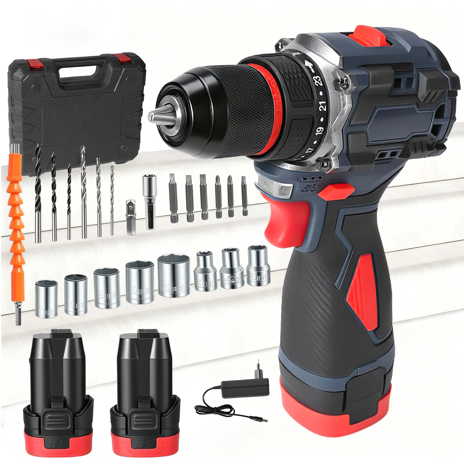 55N.M 10MM 23 + 1 Coppia Brushless Trapano a percussione elettrico Cricchetto in metallo Mandrino Trapano a batteria Cacciavite elettrico Utensili elettrici fai da te