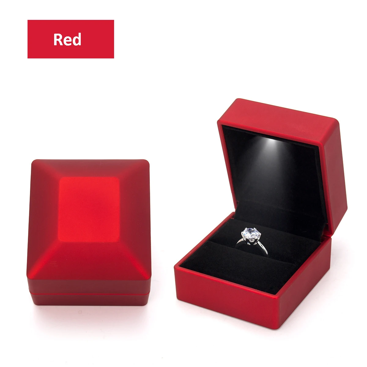 Ringbox mit LED-Licht, Vorschlag, Verlobung, Halskette, Boxen, Schmuck, Geschenk, Rotwein, Ringetui für Hochzeit, Valentinstag, Jahrestag Image