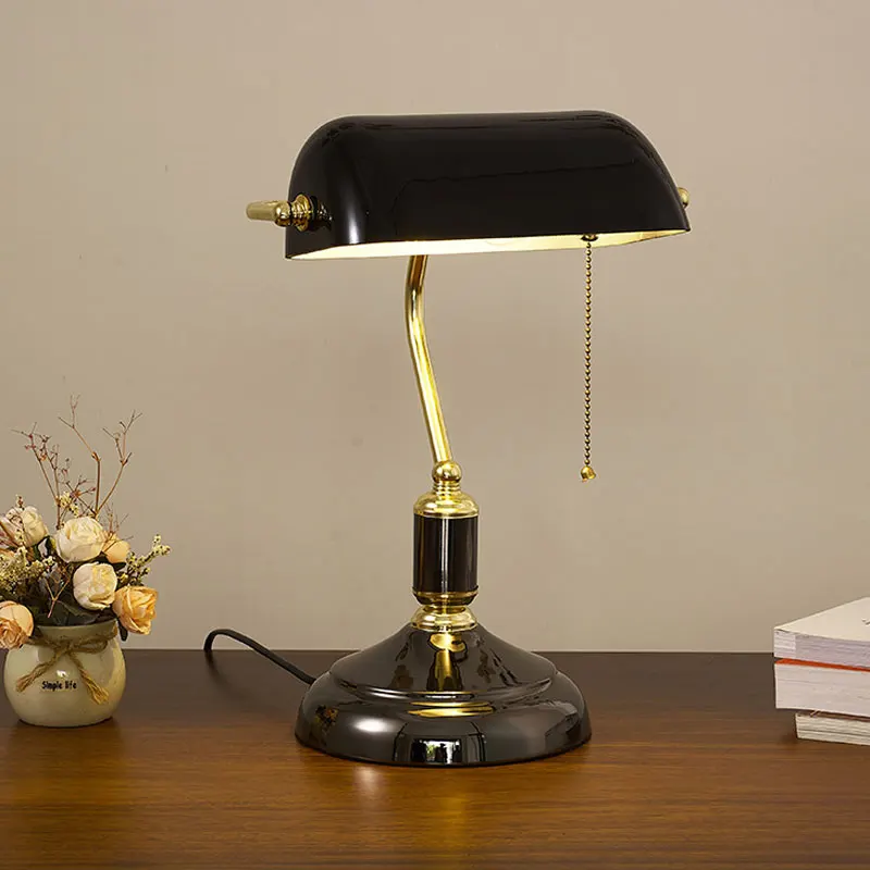 Bank Tischlampe Europäischen Stil Glaslampe Retro Büro Schreibtischlampe Antikes Kupfer Wohnzimmer Schlafzimmer Dekorative Nachttischlampe Schreibtischlampe